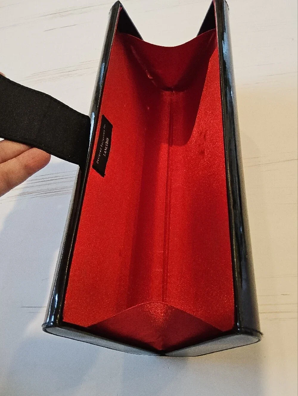 Lancome Black Patent Clutch with Faceted Gem Accent
